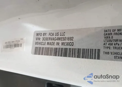 2021 Ram Promaster 1500 Low Roof 136 Wb из США, поврежденный, VIN 3C6ERVAG4ME501692